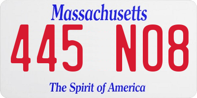 MA license plate 445NO8