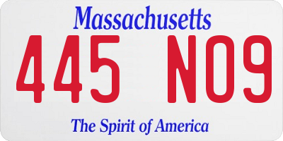 MA license plate 445NO9