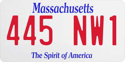 MA license plate 445NW1