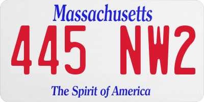 MA license plate 445NW2
