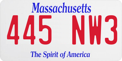 MA license plate 445NW3
