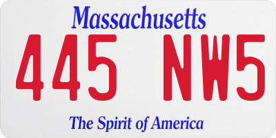 MA license plate 445NW5