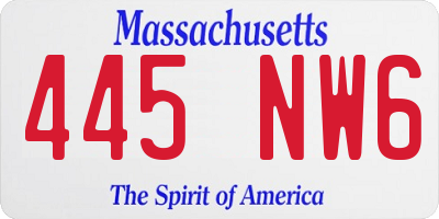 MA license plate 445NW6