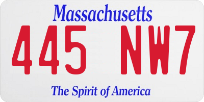 MA license plate 445NW7