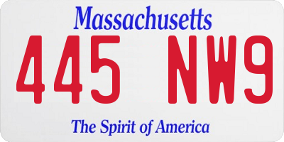 MA license plate 445NW9