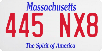 MA license plate 445NX8