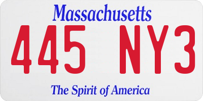 MA license plate 445NY3