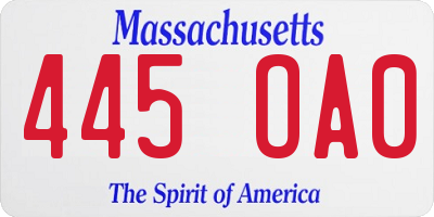 MA license plate 445OA0