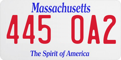 MA license plate 445OA2