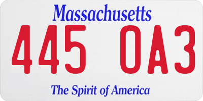 MA license plate 445OA3