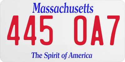 MA license plate 445OA7