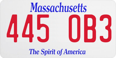 MA license plate 445OB3
