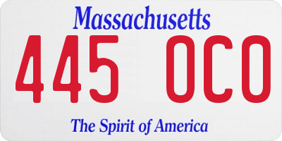 MA license plate 445OC0