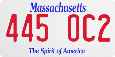 MA license plate 445OC2