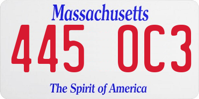 MA license plate 445OC3