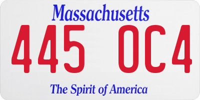 MA license plate 445OC4