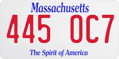 MA license plate 445OC7
