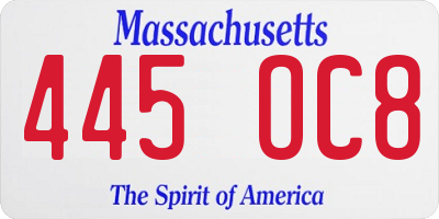 MA license plate 445OC8