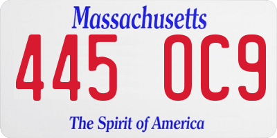 MA license plate 445OC9