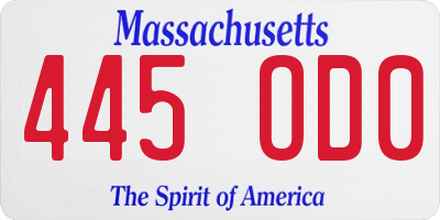 MA license plate 445OD0