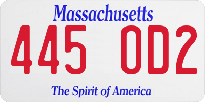 MA license plate 445OD2