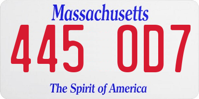 MA license plate 445OD7