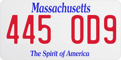 MA license plate 445OD9