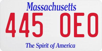 MA license plate 445OE0