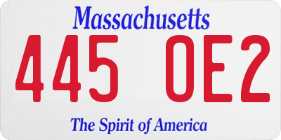 MA license plate 445OE2