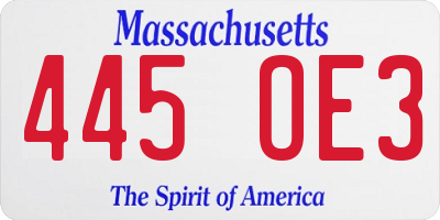 MA license plate 445OE3