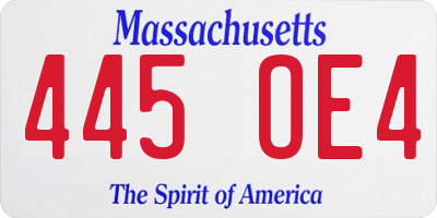 MA license plate 445OE4