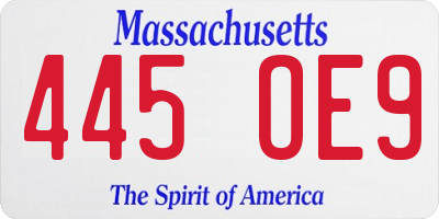 MA license plate 445OE9