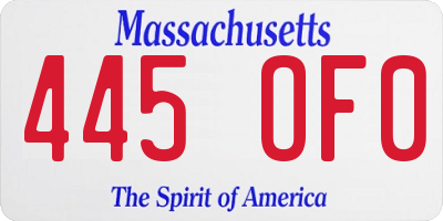 MA license plate 445OF0