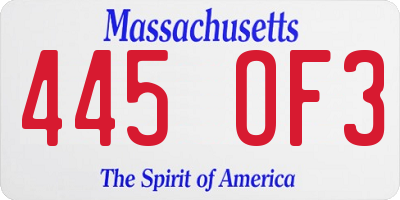MA license plate 445OF3