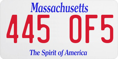 MA license plate 445OF5