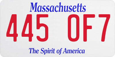MA license plate 445OF7