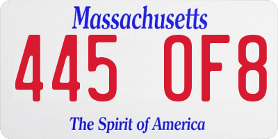 MA license plate 445OF8
