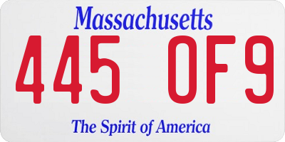 MA license plate 445OF9