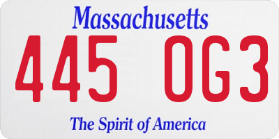 MA license plate 445OG3