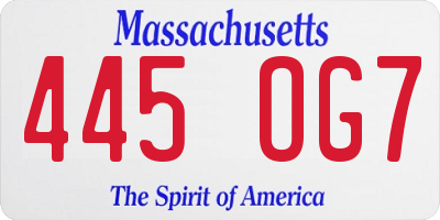 MA license plate 445OG7
