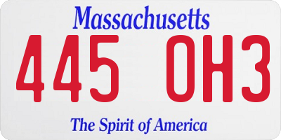 MA license plate 445OH3