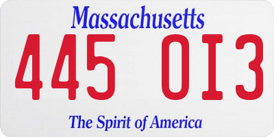 MA license plate 445OI3