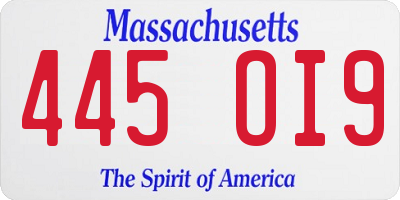 MA license plate 445OI9