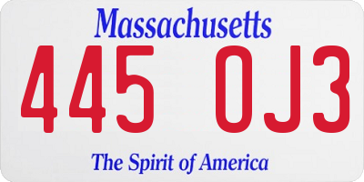 MA license plate 445OJ3