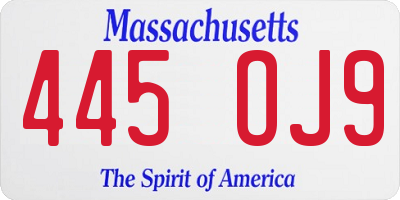 MA license plate 445OJ9