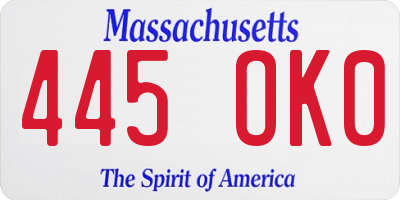MA license plate 445OK0