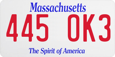 MA license plate 445OK3