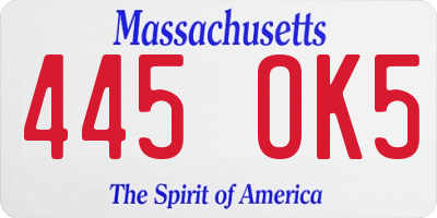 MA license plate 445OK5