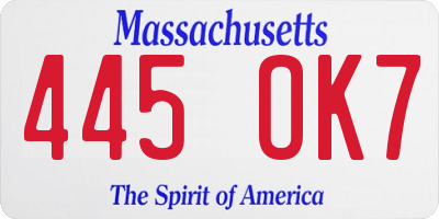 MA license plate 445OK7