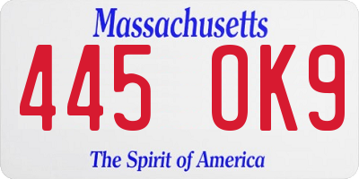 MA license plate 445OK9